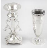 An Edwardian silver vase of tulip shape to a tapering cylindrical stem,