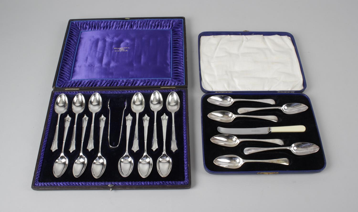 A turn of the century cased set of eleven teaspoons and a matched pair of sugar tongs, - Image 3 of 4