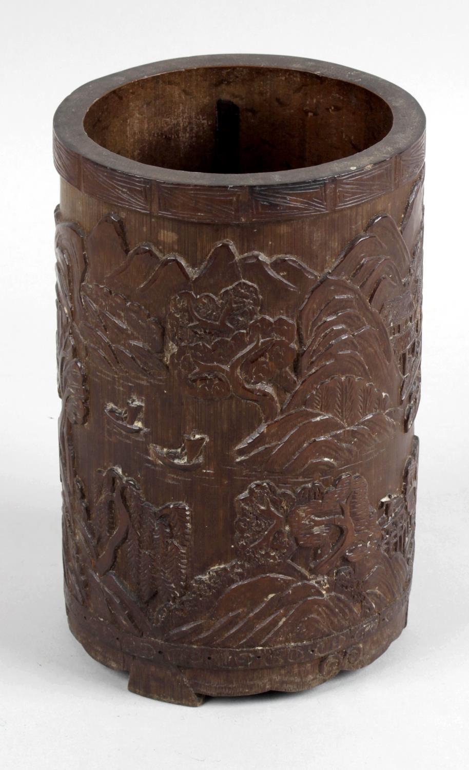 A late 19th century Chinese carved bitong or brush pot,