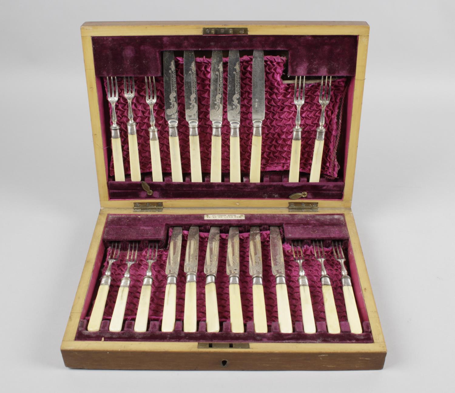 A cased set of Edwardian silver and ivory-handled fish knives and forks for six place settings, - Image 4 of 5