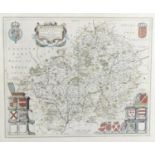 An antique framed and glazed hand coloured printed map,