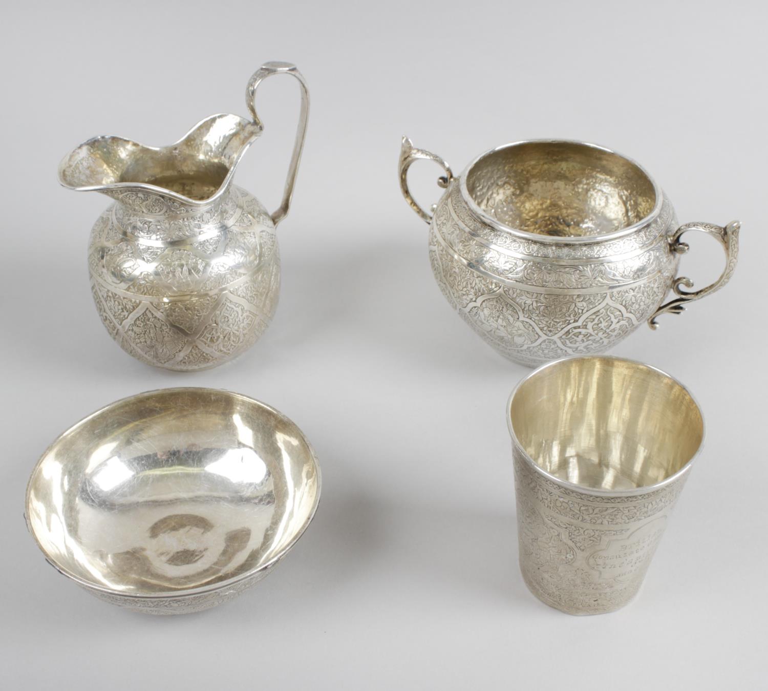 An Eastern silver twin-handled bowl and jug,