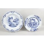 Two 19th century tin glazed pottery plates,
