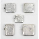 Four Edwardian silver vesta cases,