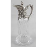 A modern silver mounted glass claret jug,