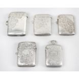 Five silver vesta cases,