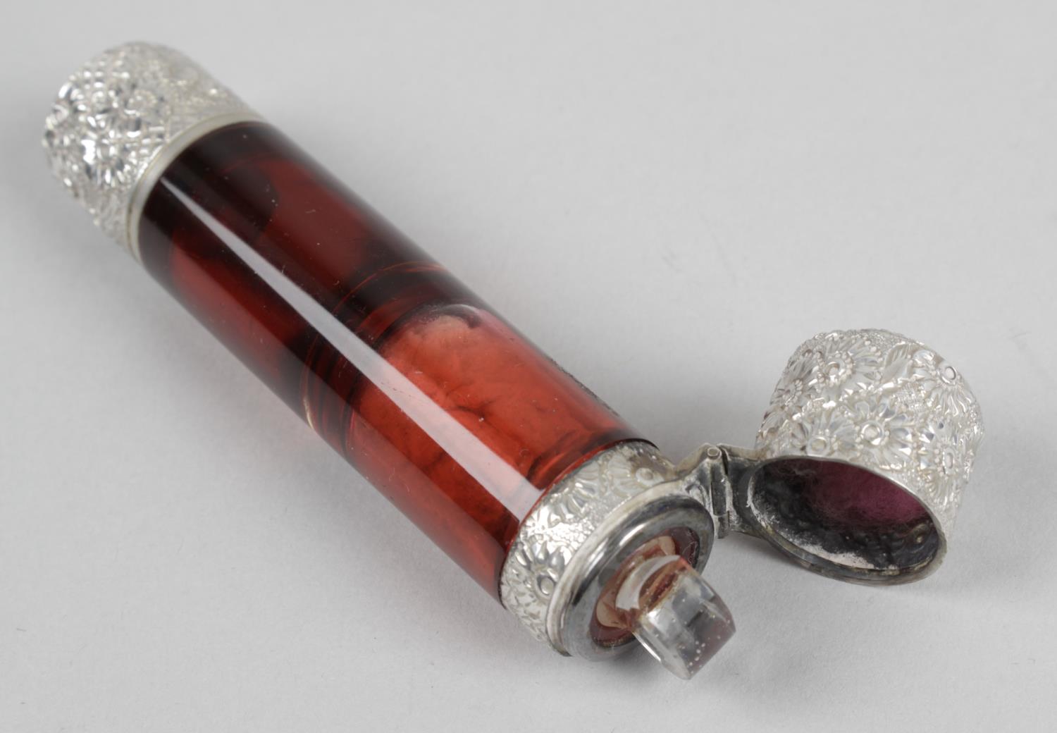 A ruby glass double-ended scent bottle of cylindrical form, - Image 2 of 2