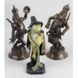 A W S & S Wilhelm Schiller and son majolica glazed pottery figure modelled as a frog playing a
