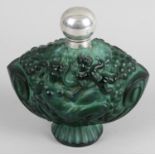 A large Art Deco green malachite pressed glass scent bottle,