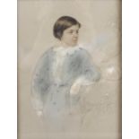 A 19th century framed and glazed watercolour and pastel three quarter length portrait study