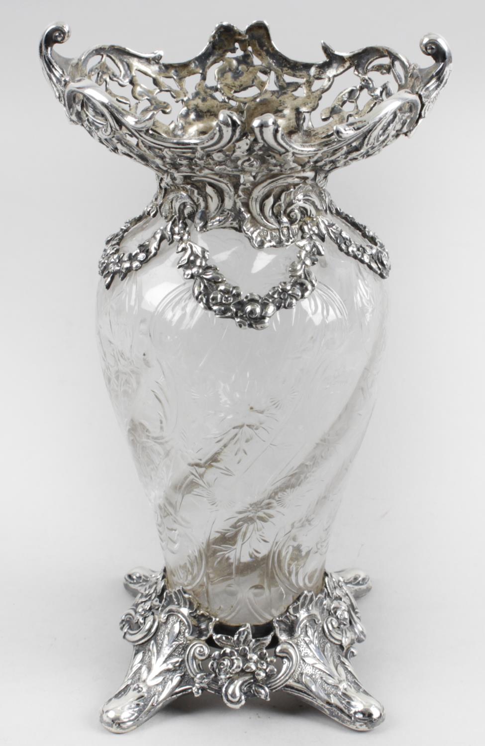 An Edwardian silver mounted glass vase,