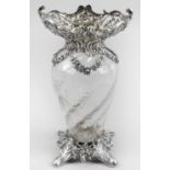 An Edwardian silver mounted glass vase,