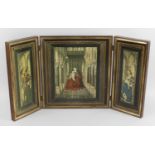 A collection of assorted items to include replica painted Triptych after Jan Van Eyck,