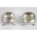 A pair of George III silver cauldron salts,