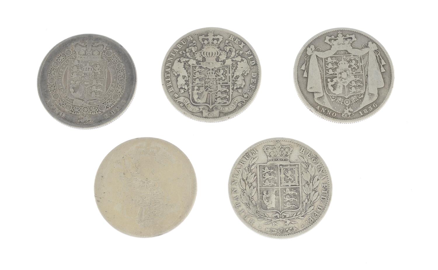 George IV to Victoria, Halfcrowns (5), 1823, 1826, 1836, 1840, one uncertain date. - Image 2 of 2