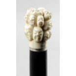 A 19th century Japanese Meiji period carved ivory walking cane,