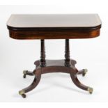 A 19th century rosewood and satinwood crossbanded fold over topped card table,