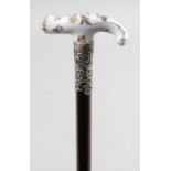 A 19th century porcelain walking cane handle,