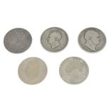 George IV to Victoria, Halfcrowns (5), 1823, 1826, 1836, 1840, one uncertain date.