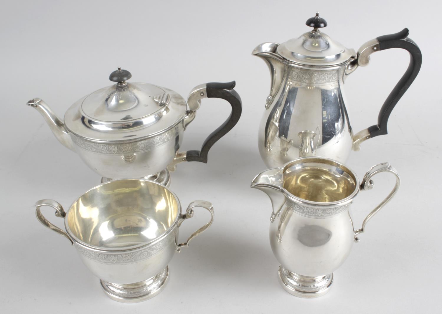 A George V silver four piece tea service,