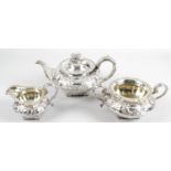 A George IV silver three piece tea service,