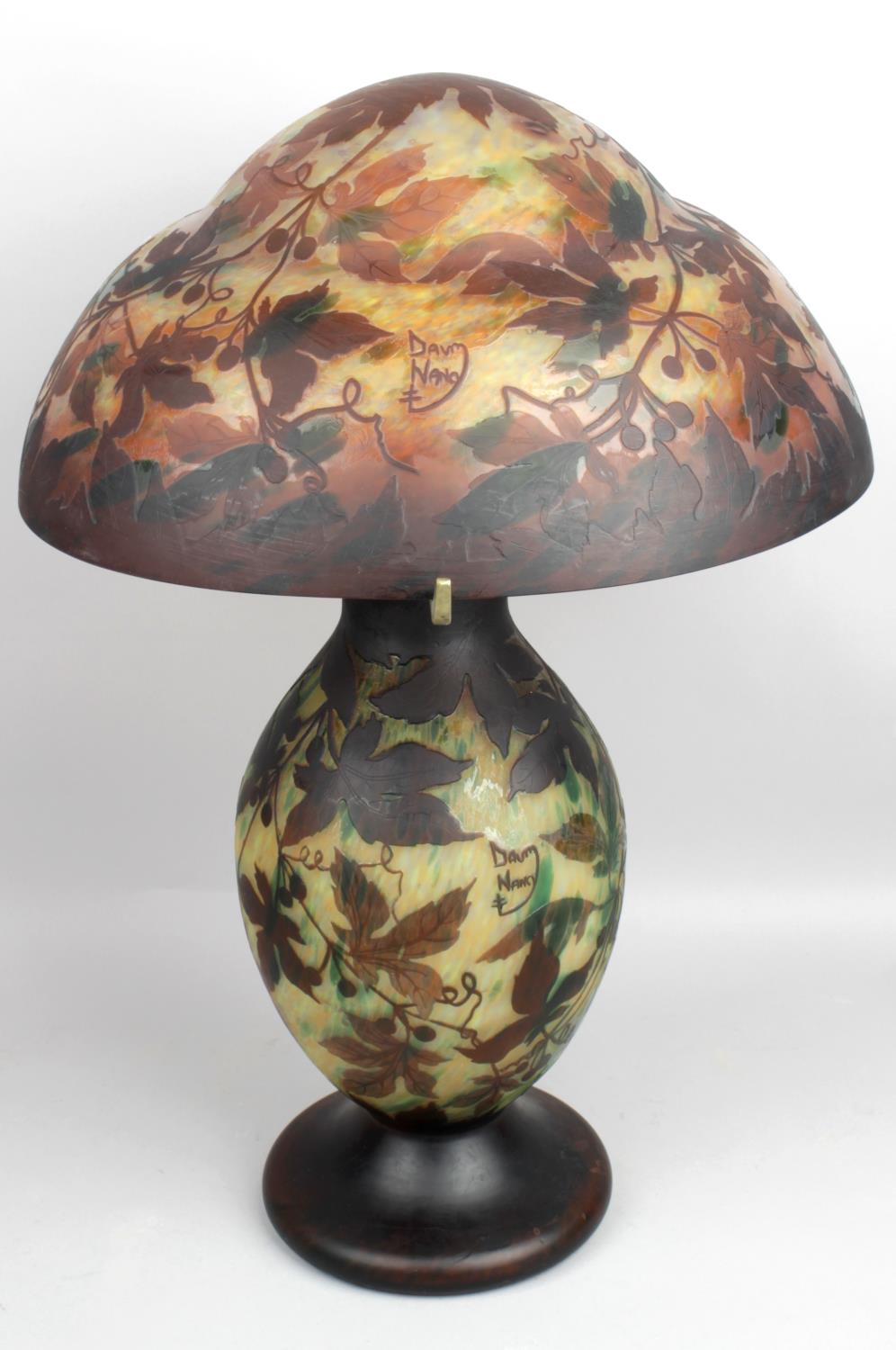 A reproduction Daum Nancy Art Nouveau style overlaid and cut glass table lamp,