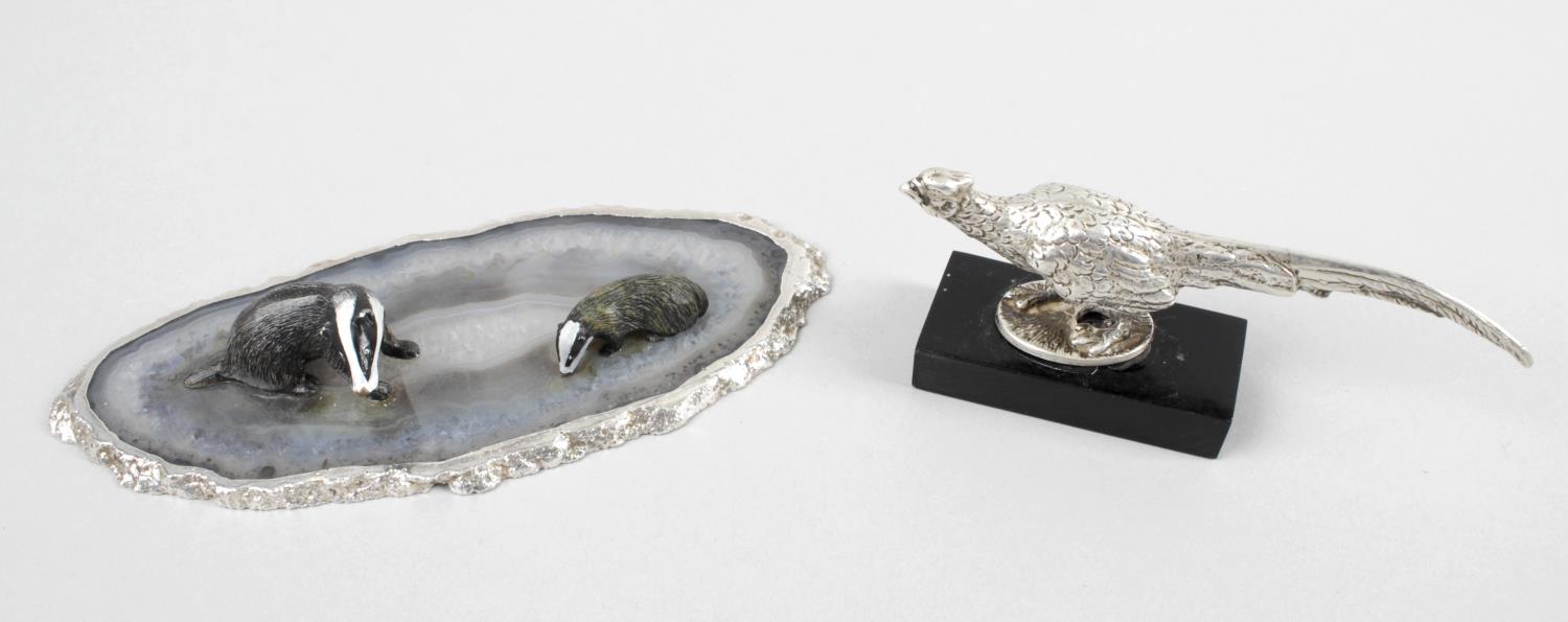 A modern miniature silver model of a pheasant,