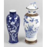 A late 19th century Chinese blue and white pottery vase and cover,