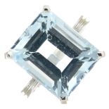 A rectangular-shape aquamarine single-stone ring.Aquamarine calculated weight 7.40cts,