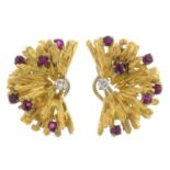 A pair of 1970s 18ct gold ruby and diamond earrings.Estimated total diamond weight 0.15ct,