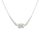 A diamond necklace.Total diamond weight 0.60ct, stamped to mount.Stamped 18K 750.Length 46cms.