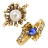 Three 9ct gold gem-set rings.Gems include sapphire,