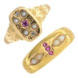 Two late Victorian 15ct gold ruby,