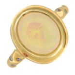 An 18ct gold opal and diamond ring.Hallmarks for Birmingham.Ring size S1/2.