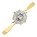 An 18ct gold brilliant-cut diamond single-stone ring.Total diamond weight 0.50ct,