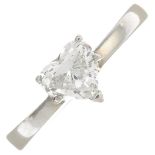 An 18ct gold heart-shape diamond single-stone ring.Estimated diamond weight 0.80ct,