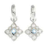A pair of topaz and diamond drop earrings.Estimated total diamond weight 4cts,