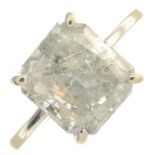A fracture-filled and laser-drilled rectangular-shape diamond single-stone ring,