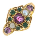 A late Victorian 18ct gold gem-set ring.Gems to include garnet,