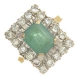 An 18ct gold emerald and diamond cluster ring.Emerald calculated weight 2.42cts,