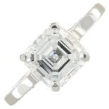 A platinum square-shape diamond single-stone ring,