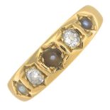 An 18ct gold split pearl and diamond ring.Estimated total diamond weight 0.20ct,