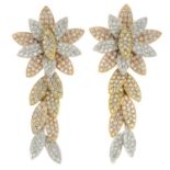 A pair of 18ct gold diamond floral earrings.Total diamond weight 1.87cts, marked to mount.