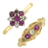 An 18ct gold ruby and diamond five-stone ring,