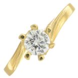 An 18ct gold brilliant-cut diamond single-stone ring.Estimated diamond weight 0.50ct,