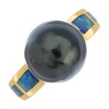 A 14ct gold cultured pearl and opal triplet ring.Approximate dimensions of cultured pearl 11.4mms.