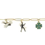 A charm bracelet suspending six enamel charms.