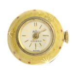 A mid 20th century enamel fob watch.Dial signed Nadine, 17 Jewels.Length 2.6cms.