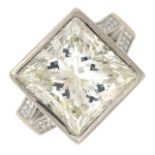 A square-shape diamond single-stone ring.Principal diamond estimated weight 8cts,