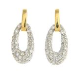 A pair of 18ct gold diamond earrings.Estimated total diamond weight 0.60ct.Hallmarks for